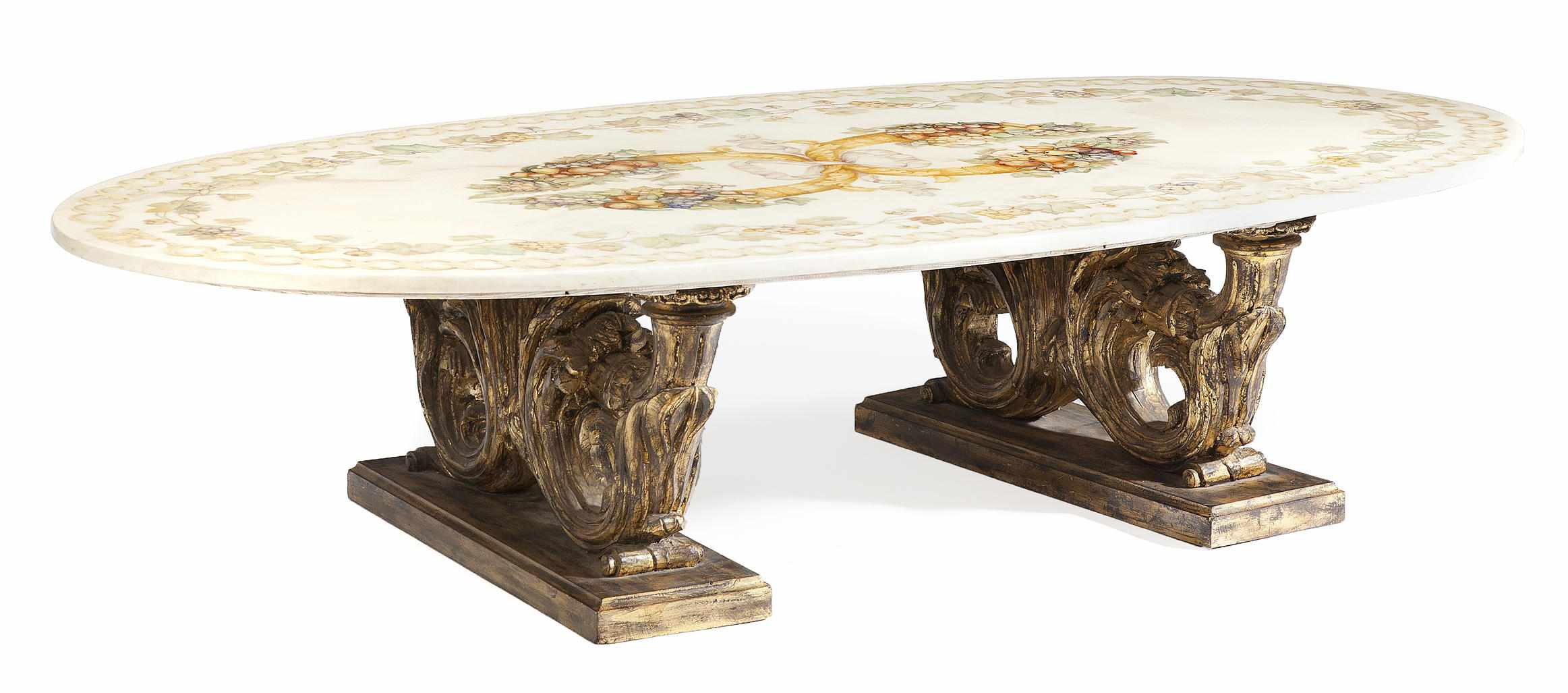 Appraisal: A contemporary oval coffee table The paint decorated alabaster top