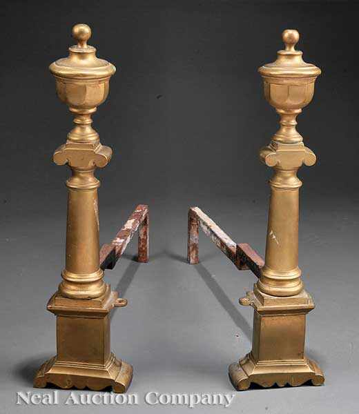 Appraisal: A Pair of American Classical Brass Andirons early th c