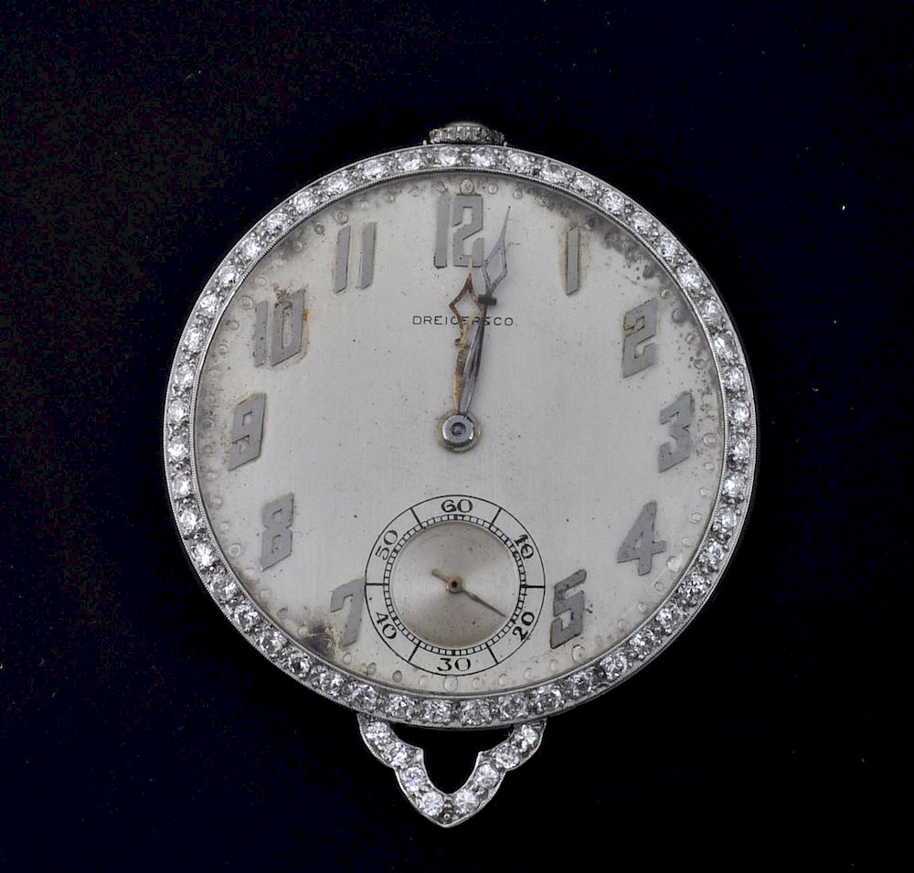 Appraisal: Dreicer Co Platinum Diamond Pendant Watch Dreicer Co Deco iridium