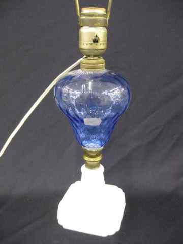 Appraisal: th Century Oil Lamp blue diamond quilted with opaque white