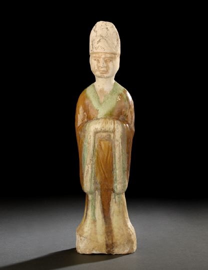 Appraisal: Chinese Partial Sansai-Glazed Tomb Figure of a Court Official Tang