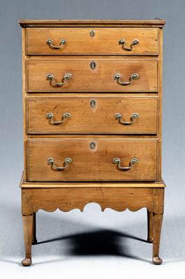 Appraisal: North Carolina walnut chest on frame rare narrow form yellow