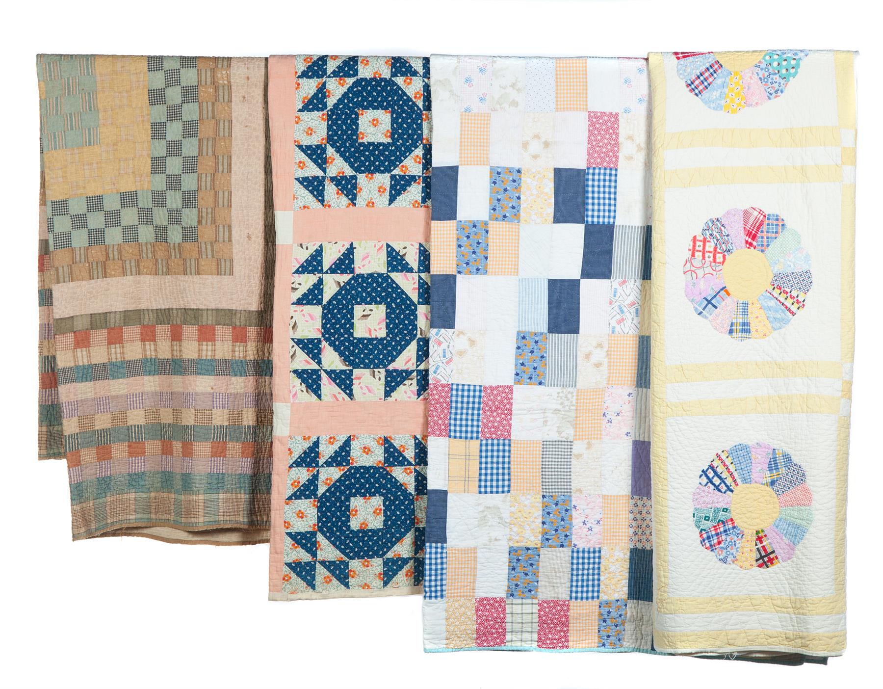 Appraisal: FOUR PIECED COTTON QUILTS American nd quarter- th century Hand