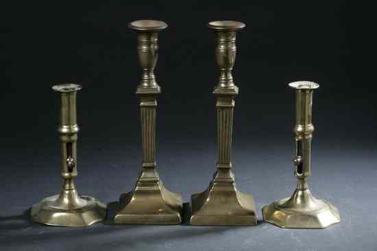 Appraisal: TWO PAIR GEORGE III BRASS CANDLESTICKS late th-early th century