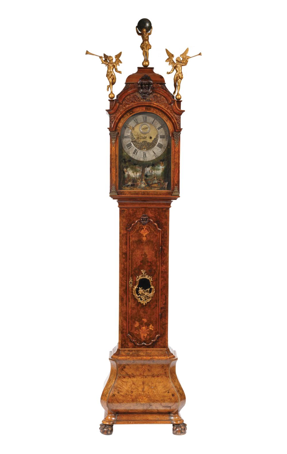 Appraisal: Fine Dutch Rococo Burl Walnut and Marquetry Automaton Tallcase Clock