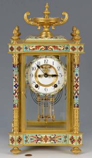 Appraisal: French Gilt and Enameled Clock Gilt brass and champleve enamel