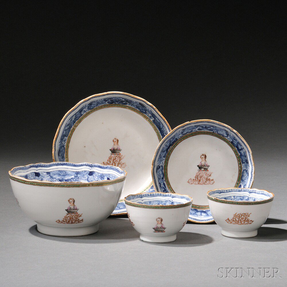 Appraisal: Five Chinese Export Porcelain Table Items China late th century