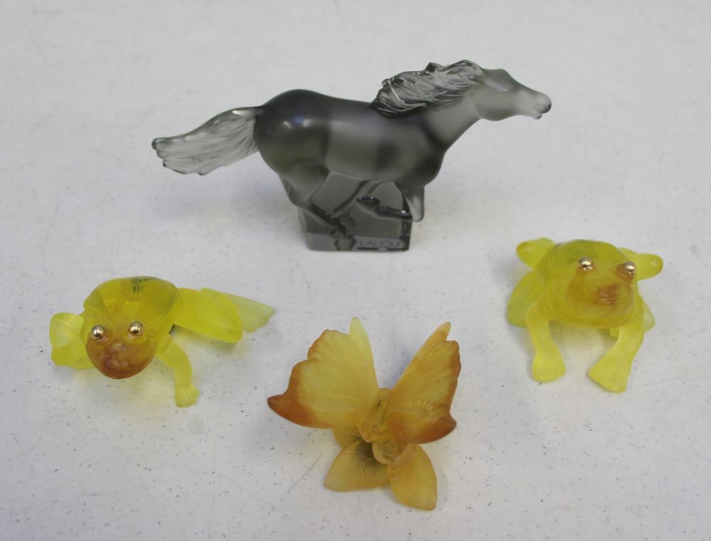 Appraisal: Lalique Horse Daum Frogs And Butterfly From an Irvington estate