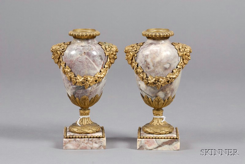 Appraisal: Pair of Louis XVI Ormolu-mounted Marble Candlesticks France late th