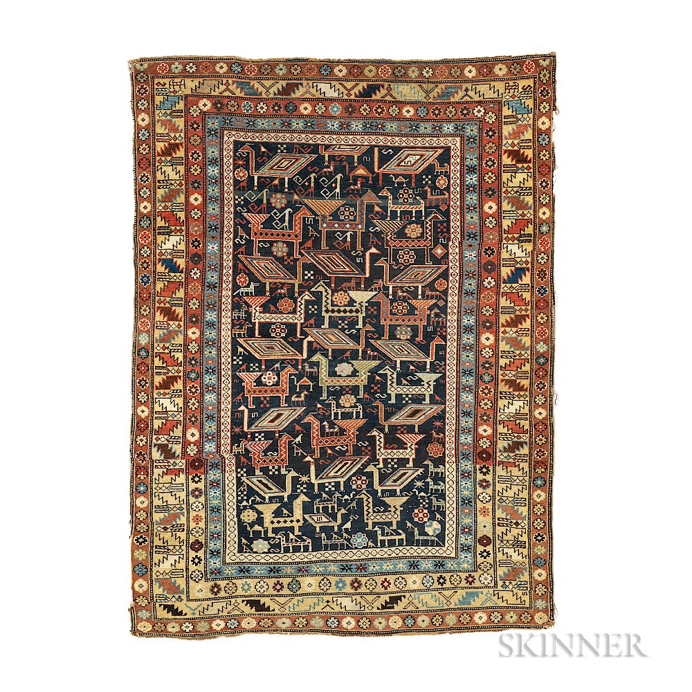 Appraisal: Shirvan Rug with Animals Shirvan Rug with Animals Caucasus c