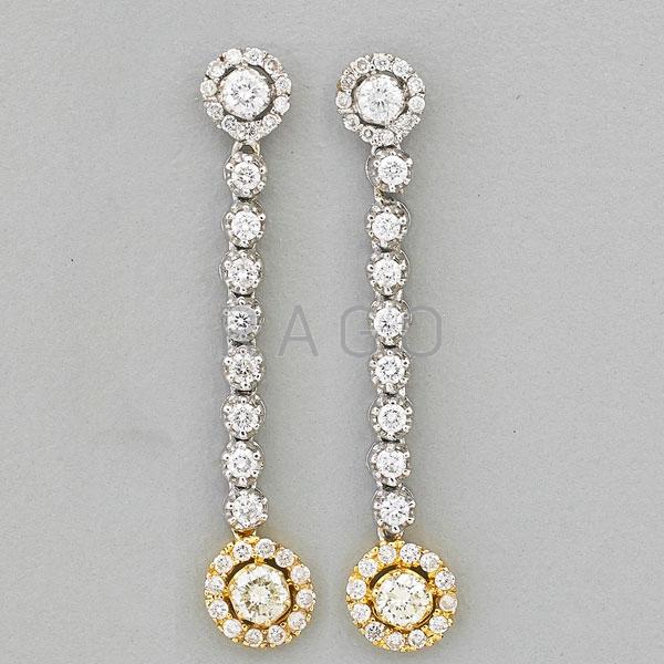 Appraisal: YELLOW AND COLORLESS DIAMOND GOLD DROP EARRINGS Condition Report