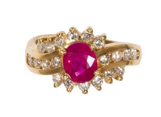 Appraisal: Ruby diamond and k yellow gold ring Ruby diamond and