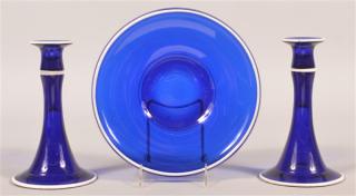 Appraisal: Vintage Cobalt Blue Glass Console Set Vintage Cobalt Blue Glass