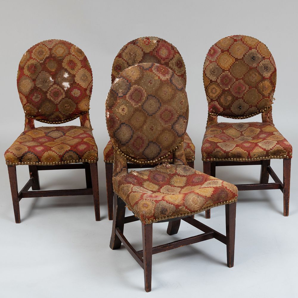 Appraisal: Four George III Mahogany Dining Chairs Each with needlework upholstery