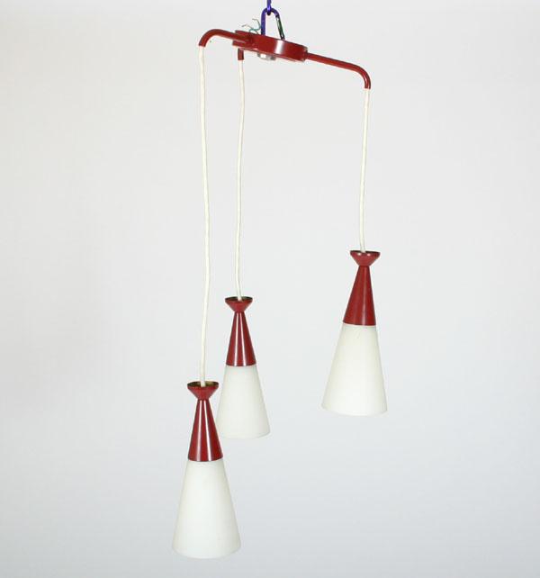 Appraisal: Contemporary MOD pendant ceiling light fixture suspended from red enameled