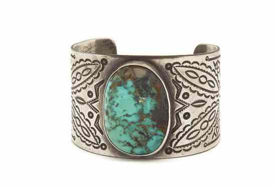 Appraisal: A Navajo Sterling Silver Cuff Bracelet Mark Chee with a