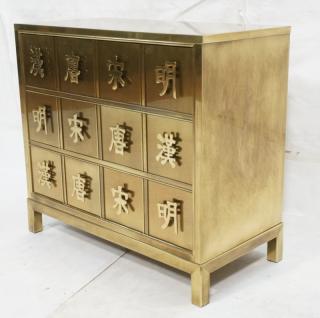 Appraisal: MASTERCRAFT Drawer Brass Bachelors Chest Brass cabinet with squared legs