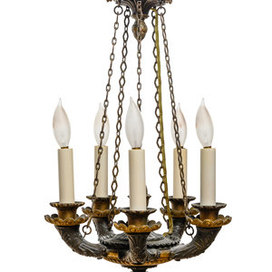 Appraisal: An Empire Style Gilt and Patinated Bronze Five-Light Chandelier Late