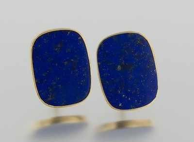 Appraisal: A Pair of Gold and Lapis Earrings k yellow gold