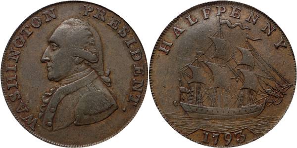 Appraisal: Washington Ship Halfpenny AU PCGS Breen- A lovely example of