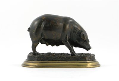 Appraisal: After Jules Moigniez French - a bronze of a sow