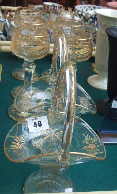 Appraisal: A set of six gilt etched glass hock glasses early