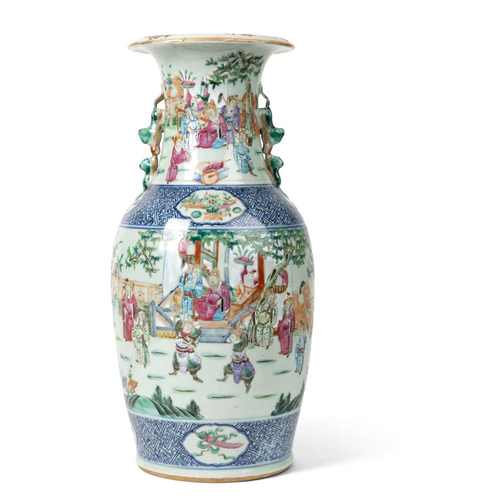 Appraisal: BLUE AND WHITE WITH FAMILLE ROSE BALUSTER VASE QING DYNASTY