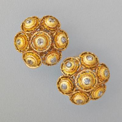 Appraisal: BUCCELLATI K GOLD AND DIAMOND EAR CLIPS Lacy circular clusters