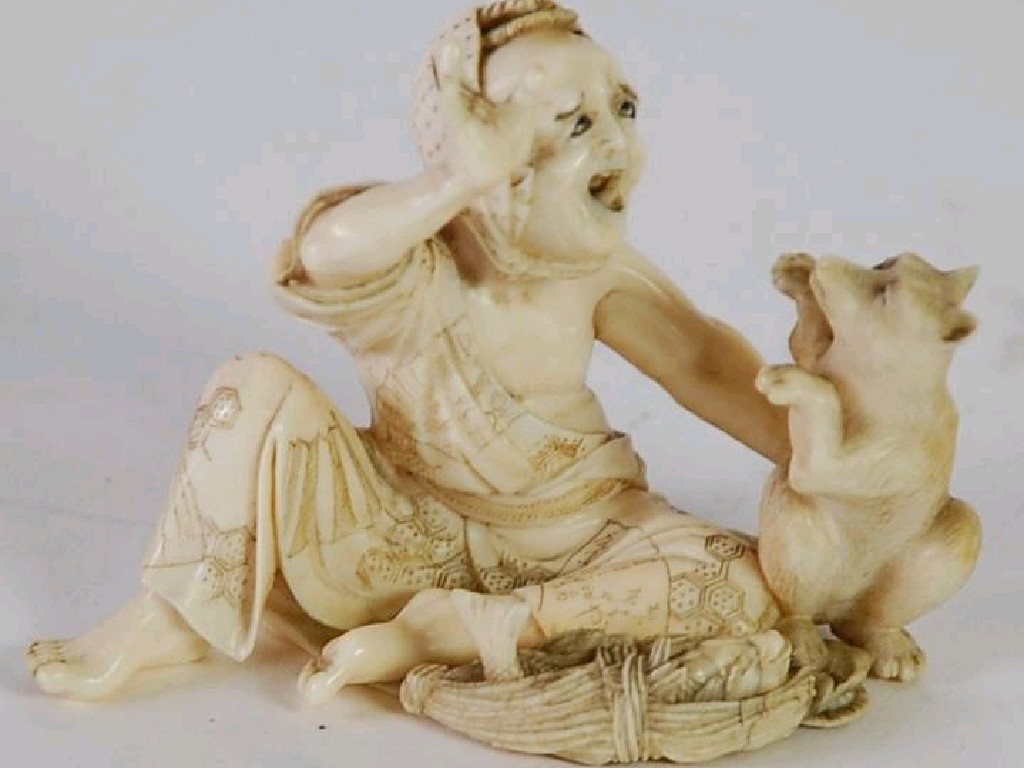 Appraisal: JAPANESE MEIJI PERIOD COMICAL IVORY OKIMONO carved as a elderly