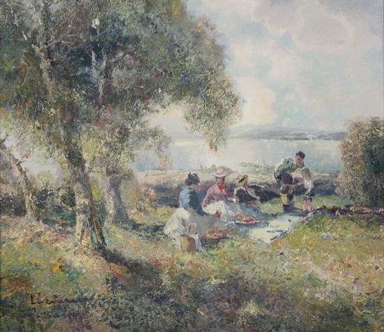 Appraisal: AFTER MAX LIEBERMAN German - PICNIC BY THE LAKE signed