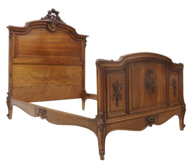 Appraisal: French Louis XV style walnut bed early th c having