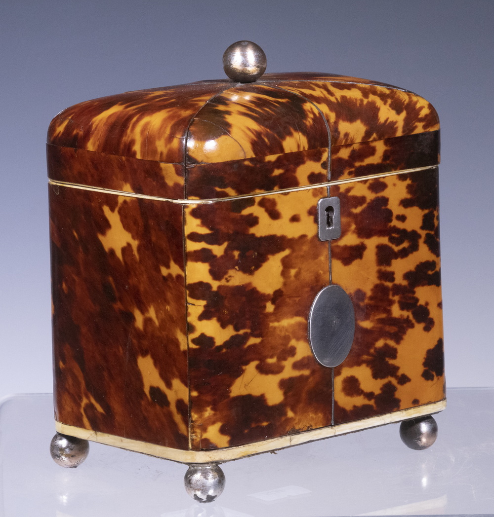 Appraisal: TORTOISESHELL TEA CADDY Petite English Early th c Dome Top