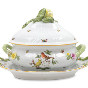 Appraisal: A Herend Porcelain Tureen Cover and Stand TH CENTURY Length