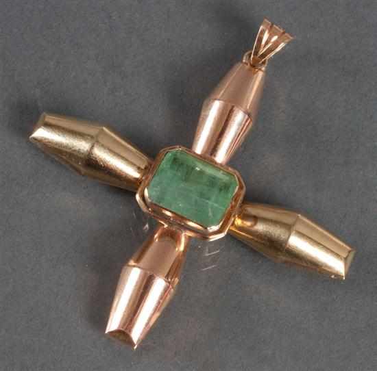 Appraisal: Emerald and gold cross-form pendant mounted in unmarked yellow and