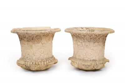 Appraisal: A large pair of campana shaped urns the flanged tops