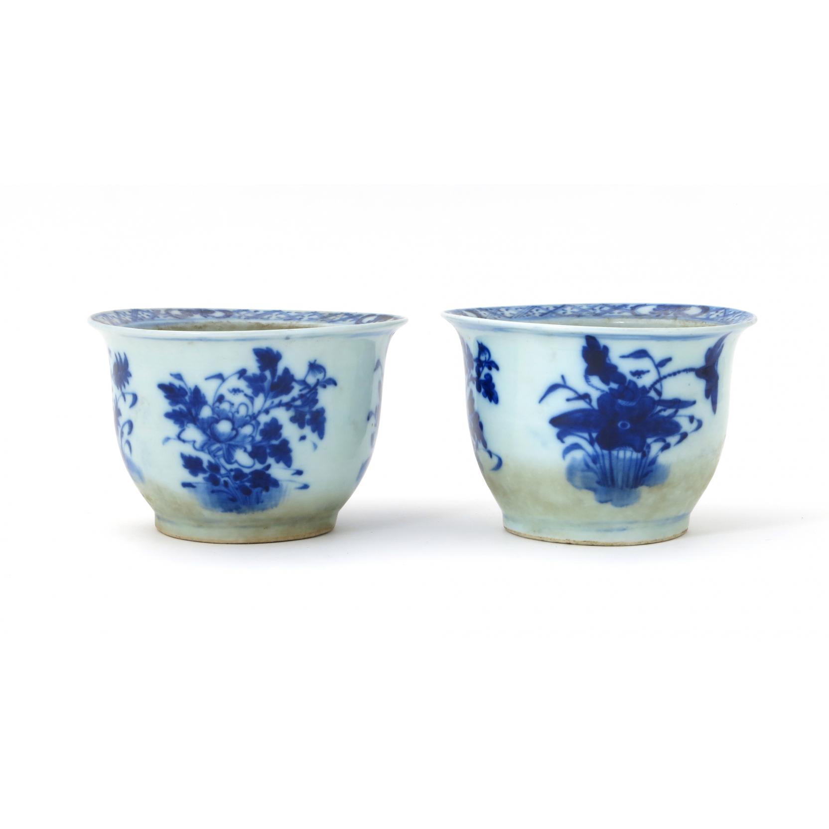 Appraisal: Pair of Antique Chinese Porcelain Cache Pots th century cobalt