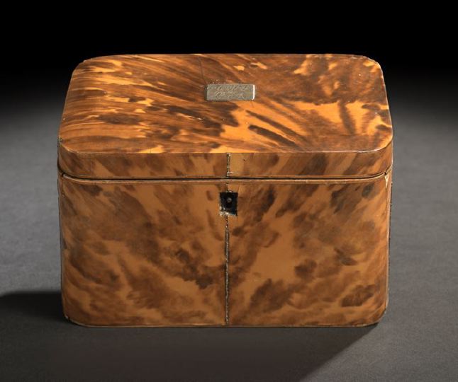 Appraisal: English Sterling Silver-Mounted Russet Tortoiseshell Tea Caddy second quarter th