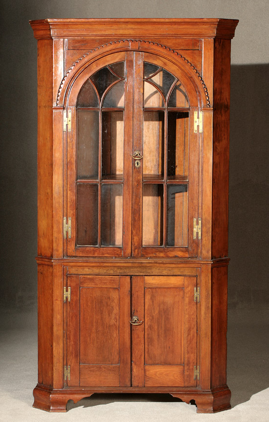 Appraisal: Chippendale Cherry Corner Cupboard Pennsylvania Circa The window glazed panel