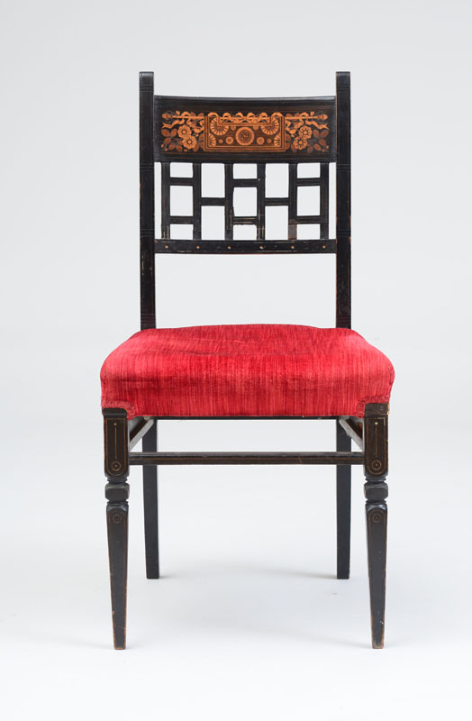 Appraisal: HERTER BROTHERS EBONIZED GILT-INCISED MARQUETRY SIDE CHAIR Stamped four digit