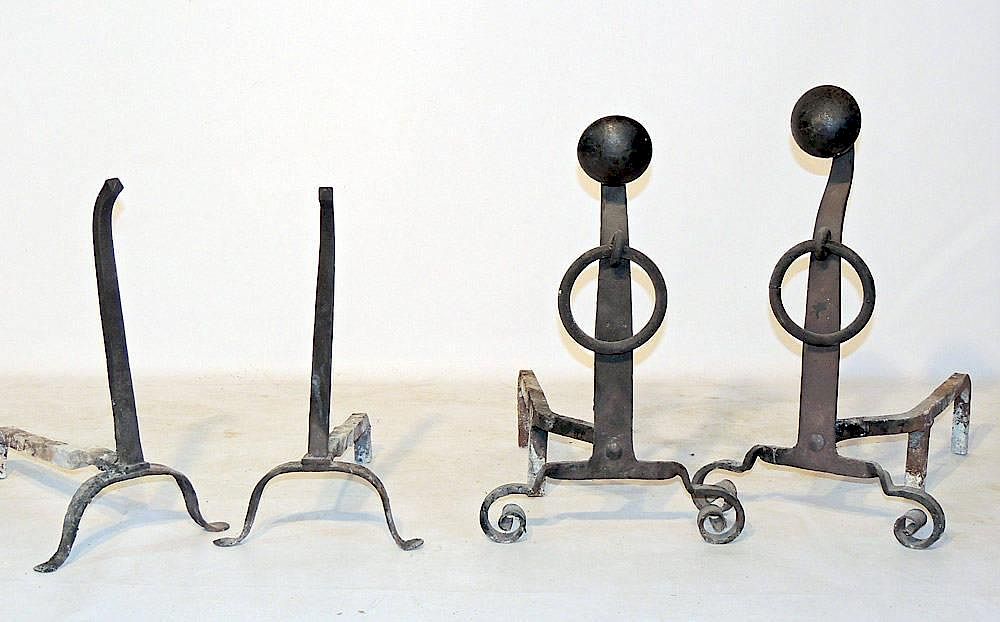 Appraisal: Two Pair of Arts and Crafts Andirons Wrought iron Larger