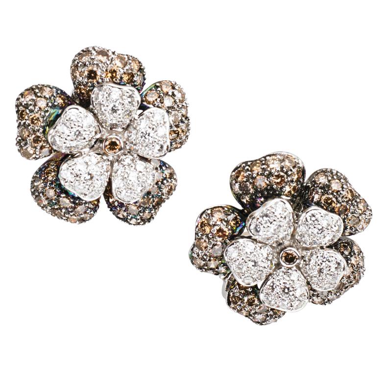 Appraisal: FANCY AND COLORLESS DIAMOND K FLOWER EARRINGS Condition Report