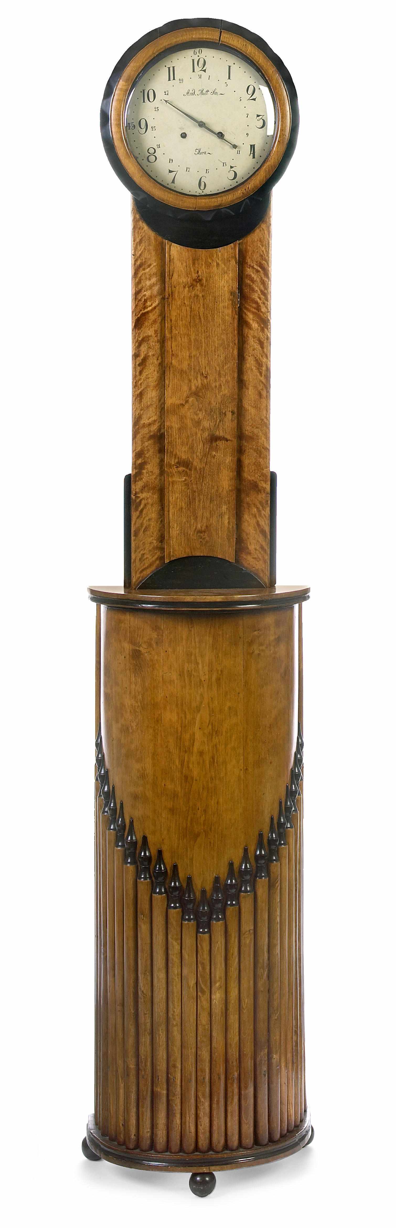 Appraisal: A Biedermeier parcel ebonized satin birch tall case clock And