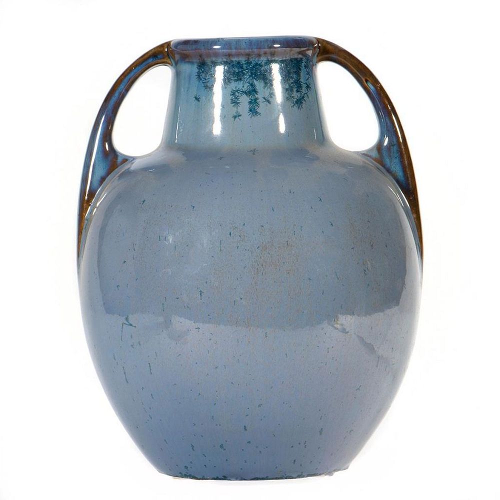 Appraisal: Fulper Pottery Vase The ovoid body with wing handles blue