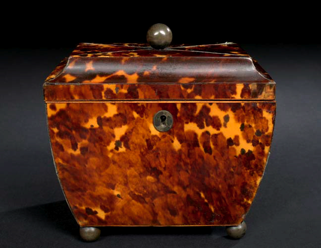 Appraisal: English Nickel Wire-Inlaid Tortoiseshell Oblong Double-Compartment Tea Box third quarter