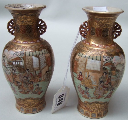 Appraisal: A pair of Japanese earthenware vases Meiji period - each