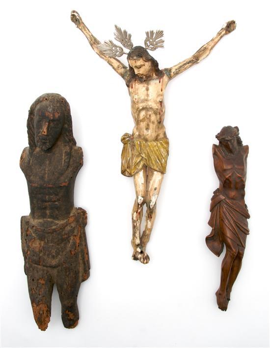 Appraisal: Group of Three Ecclesiastical Wood Carvings of Jesus one early