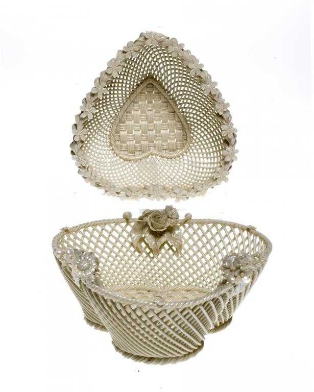 Appraisal: A BELLEEK SHAMROCK BASKET AND A BELLEEK HEART BASKET three