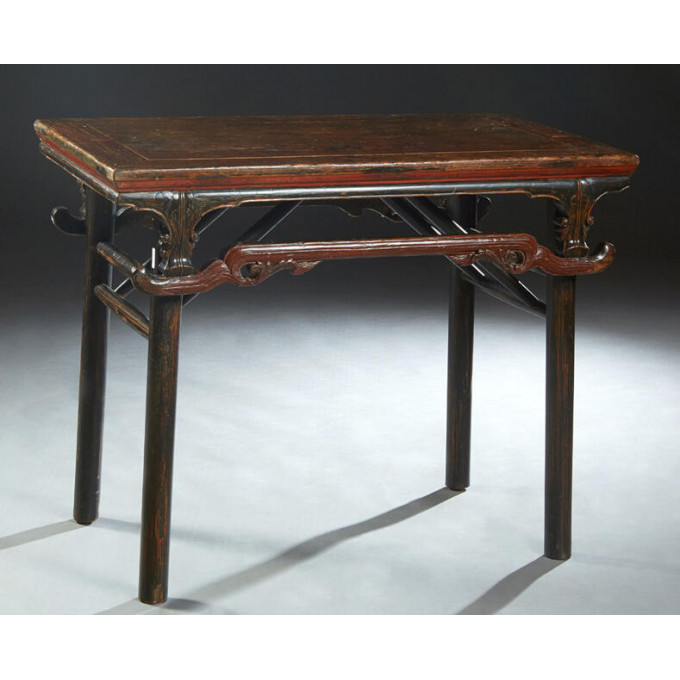 Appraisal: Unusual Chinese Carved Elm Folding Altar Table early th c