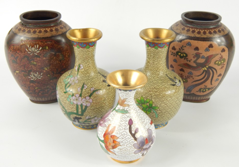 Appraisal: A pair of early thC Chinese cloisonn enamel ovoid vases