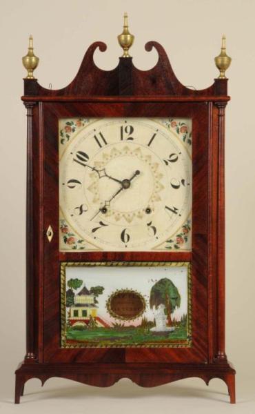 Appraisal: Connecticut Pillar Scroll Clock by Terry Sons Description Circa Mahogany